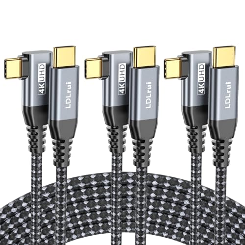 LDLrui 3FT Right Angle USB C Monitor Cable 3-Pack, 20Gbps, 4k@60HZ, 100W PD | Portable Monitors, Multi-Device Setups, Docking Stations, Organized Workspace, Reduced Connector Wear, Full-Featured USB-C - size: 3FT+3FT+3FT, style: Right Angle Type C