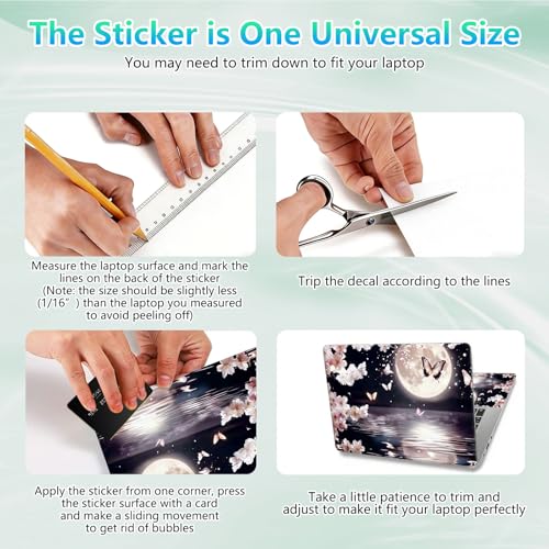 Laptop Skin Sticker Decal 12"-15.6" Universal Laptop/Notebook/Netbook Vinyl - Waterproof Scratch Resistant,Fits HP Dell Lenovo MacBook,2 Free Wrist Pads,Easy Apply & Remove,Cherry Blossom Moon - color: Cherry Blossom Moon
