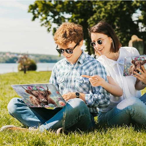 Universal Laptop Skin Sticker with 2 Wrist Pad Skins, Waterproof Scratch Resistant Vinyl Laptop Cover Decal, Cut to Fit for 11–15.6 Inch MacBook HP Dell Lenovo, Flowers Highland Cattle - color: Flowers Highland Cattle