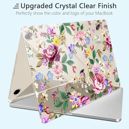 for New MacBook Pro 14 inch Case 2026 2025 M5 2024 M4 2023 Release– Aesthetic Floral Design Clear Laptop Shell 6-in-1 Bundle with TPU Keyboard Cover & OTG Adapters, Bright Flowers - color: Bright flowers