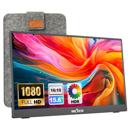 InnoView 15.6'' Portable Monitor for Laptop FHD 1080P USB-C Travel Monitors Built-in 90° Adjustable Stand Without Bag, HDR IPS Portable Laptop Monitor for MacBook PC Phone Xbox PS4/5 Switch - color: Dark grey