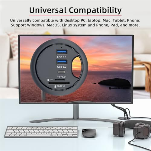 USB 3.0 Hub SD TF USB-C 2 Port USB 60mm Desk Grommet Splitter Dock Station Micro-SD Card Reader for Desktop PC - style: 2-USB+SDTF+USBC