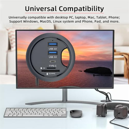 USB 3.0 Hub SD TF USB-C 2 Port USB 60mm Desk Grommet Splitter Dock Station Micro-SD Card Reader for Desktop PC - style: 2-USB+SDTF+USBC