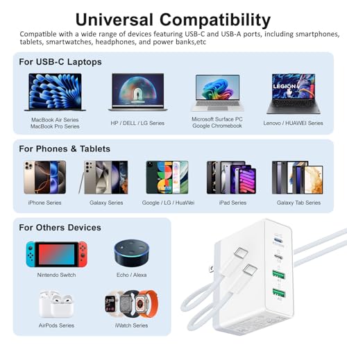 140W USB C Charger Block, 4-Port GaN Multi-Device Fast Charger Adapter | Fast Charging Block with Foldable Plug,Type C Wall Charger Power Adapter for MacBook Air/Pro,iPad, iPhone 17/16 Series,Galaxy