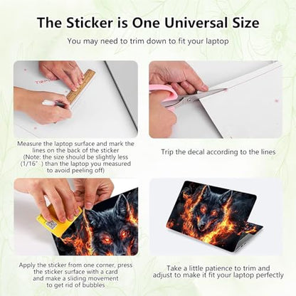 Laptop Skin Sticker Decal, Universal Reusable Vinyl Laptop Cover for 12" 13" 13.3" 14" 15" 15.4" 15.6" Notebook PC, Waterproof Scratch-Resistant with 2 Wrist Pads, Easy to Apply & Remove,Fire Art Wolf - color: Fire Art Wolf