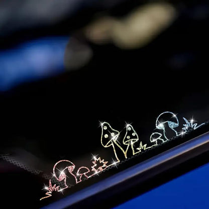 2pcs Sparkling Mushroom Flower Plant Lovers Self-Adhesive PVC Rainbow Glittery Decal Sticker for Cars, Laptops, Trucks, Motorcycles Wall Window Luggage Scratch Cover Door Multi-Surface Decor Sticker