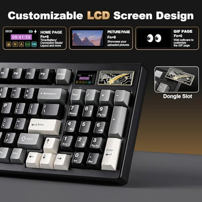 YUNZII IF99 96% Wireless Mechanical Keyboard (Black, Cocoa Cream V2) | QMK/VIA Keyboard with LCD Display,Custom Magnetic Badge,8000mAh Battery,Hot Swap Gasket,RGB,for Gaming/Mac/Win - color: Black, size: Cocoa Cream V2 Switch