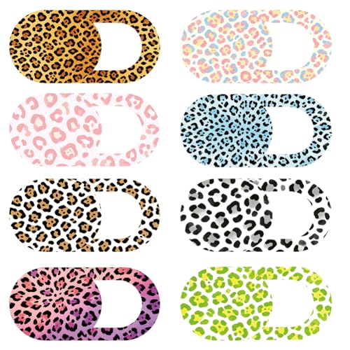 8Pcs 8 Styles Laptop Camera Cover Slide Leopard 0.03 Inch Ultra Thin Webcam Cover for Mini PC Phone Desktop Computer Tablet Notebook Plastic Durable Privacy Protectors for Home Office Use - color: Leopard Print