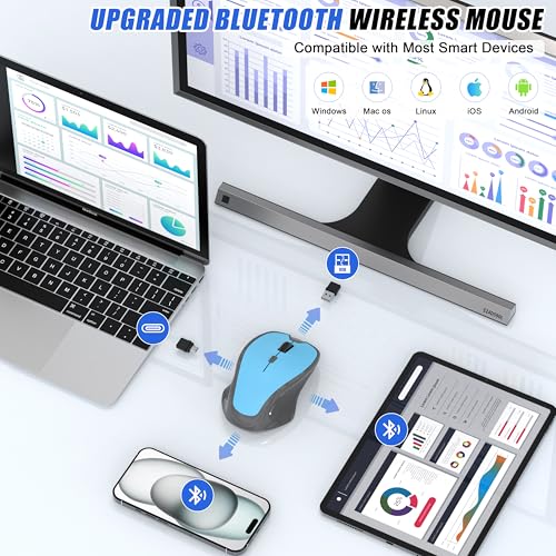 Wireless Bluetooth Mouse for iPad Pro MacBook, Ergonomic Rechargeable Mice with Jiggler Mode, 2-Mode Bluetooth 5.2/3.0 & 2.4G USB-A/USB-C Receiver, Silent Optical Mouse for Mac PC Laptop, Blue - color: Bluetooth Wireless Mouse (Blue)