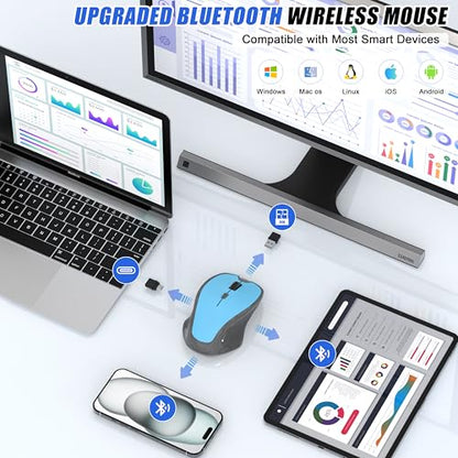 Wireless Bluetooth Mouse for iPad Pro MacBook, Ergonomic Rechargeable Mice with Jiggler Mode, 2-Mode Bluetooth 5.2/3.0 & 2.4G USB-A/USB-C Receiver, Silent Optical Mouse for Mac PC Laptop, Blue - color: Bluetooth Wireless Mouse (Blue)