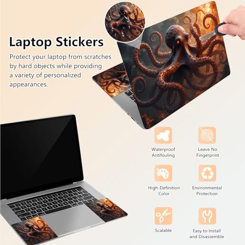 Laptop Skin Sticker Decal 15.6 Inch,12 13 13.3 14 15 15.6 in Laptop Netbook Skins for Notebook,Art Decal Removable Waterproof Scratch Resistant,Universal Vinyl Cover,Fire Octopus Funny - color: Fire Octopus Funny