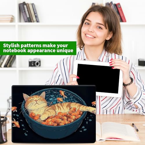 Laptop Skin Sticker Decal, Universal Protective Cover Fit 12 13 14 15.6 Inch Notebook, Reusable Water-Resistant Vinyl Decal w/ 2 Wrist Pads for Business Travel Office, Cat and Fish - color: Cat and Fish