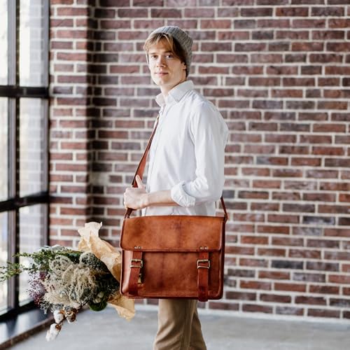 BERLINER BAGS Vintage Leather Messenger Bag York, Briefcase for Men and Women - Brown - color: Brown XL