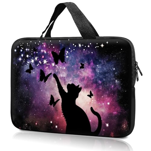 14" 15" Laptop Handle Bag Computer Bag,14.2" 15.4 inch Pouch Holder Notebook Sleeve Cover Compatible for Dell,Lenovo,Toshiba HP, Asus Notebook Messenger Briefcase-Nebula Cat Butterfly - color: Nebula Cat Butterfly