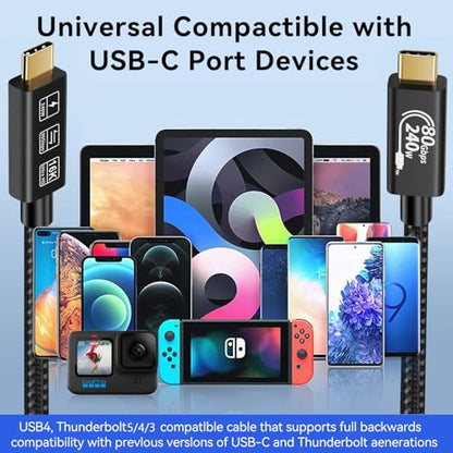 USB4 Cable, with Thunderbolt 5 Cable, 240 W Charging, 80 Gbps Data, gen4,16K@60Hz 4K120Hz HDR, USB C to USB C, for Hub, Dock, M2, M3, SSD, Laptops, Monitor (TB5 80G 240W 1M) - size: TB5 80G 240W 1M