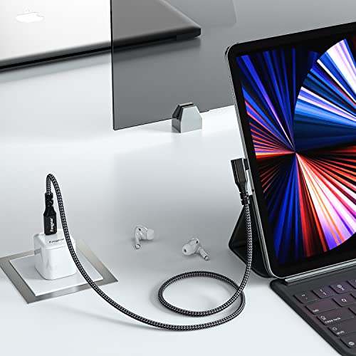 Fasgear USB C to USB C 3.2 Gen 2x2 Cable, 10ft, Black | 90 Degree, 4K Video, 20Gbps, 100W, Nylon Braided, Compatible with Mac-book Pro, i-Pad Pro, Laptops, Monitors, Galaxy S22 - color: Black, size: 10 ft