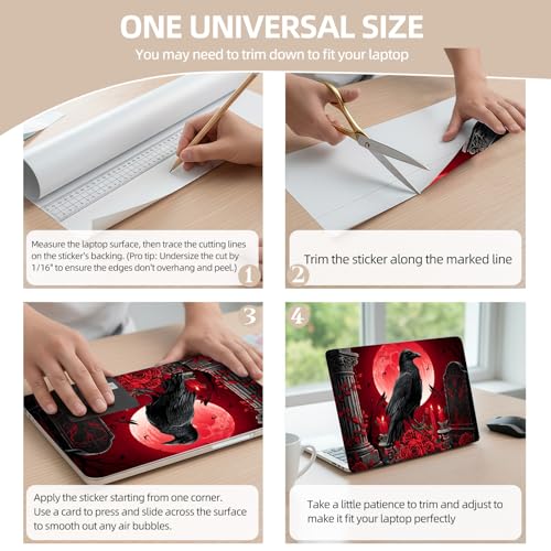 Universal Laptop Skin Sticker for 12/13/14/15.6 Inch Laptops, Reusable Vinyl Laptop Decal Cover, Waterproof Scratch Resistant Notebook Skin with 2 Wrist Pads,Black Raven Perched - color: Black Raven Perched