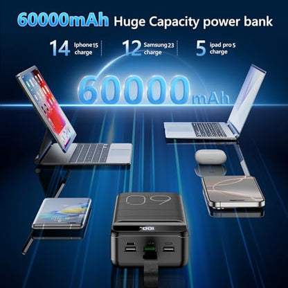LQHUE Power Bank 60000mAh 22.5W Fast Charging Portable Charger with Flashlight, 4 Outputs & 3 Inputs LED Display Huge Capacity External Battery Pack for Most Electronic Devices on The Market