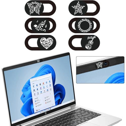 6Pcs 6 Styles Laptop Camera Cover Music Notes Privacy Guard Accessories, 0.04 Inch Ultra Thin Webcam Cover Protector Blocker for Desktop Computer Tablet Notebook Mini PC Home Office Use - color: Musical Note