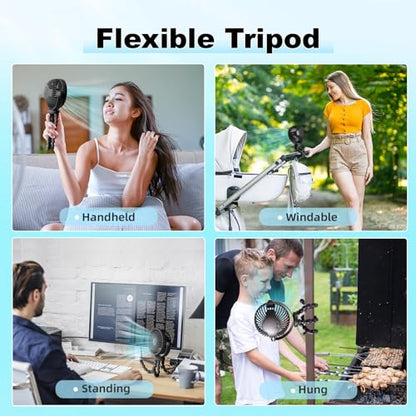 PaPaFboy Mini Portable Pram Fan, Rechargeable Small Clip on Fan for Stroller, Detachable 3 Speed 360° Rotate Flexible Tripod Handheld Desk Cooling for Car Seat Crib Treadmill Travel Essentials