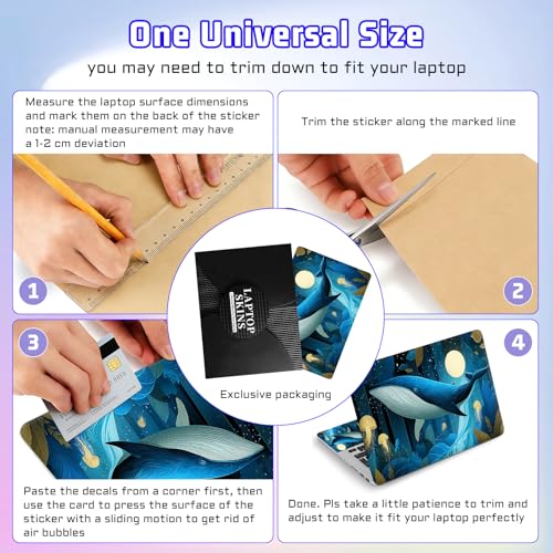 Universal Laptop Skin Sticker Decal, Compatible with MacBook HP Dell Lenovo 12"-15.6", Reusable Vinyl Notebook Cover 3PCS Set, High-Recognition Film-Dreamy Blue Whale & Jellyfish - color: Dreamy Blue Whale & Jellyfish