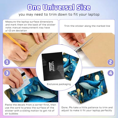 Universal Laptop Skin Sticker Decal, Compatible with MacBook HP Dell Lenovo 12"-15.6", Reusable Vinyl Notebook Cover 3PCS Set, High-Recognition Film-Dreamy Blue Whale & Jellyfish - color: Dreamy Blue Whale & Jellyfish