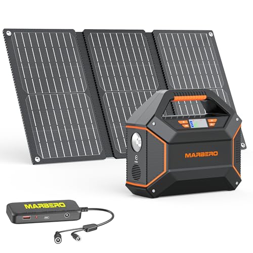 MARBERO 155Wh Solar Generator with Solar Panel Included 30W Solar Panel Kit | Solar Powered Generator 150W Surge Portable Power Station with Solar Panel for Camping Home Emergency Blackout Outdoor Hiking - color: Black Orange