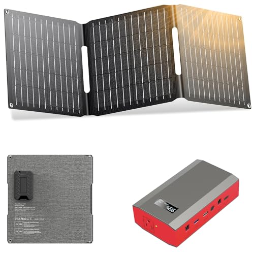 ZeroKor Portable Power Bank with Foldable Solar Panel, 110V 65W AC Outlet Portable Power Station with Solar Panel Charger for Outdoor Smart Devices Camping RV Travel Emergency Power Outage Backup