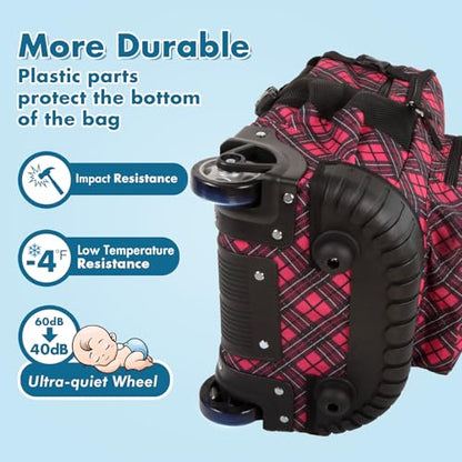 Tilami Rolling Backpack for Kids 18 inch Boys and Girls Laptop Backpack,Red grid - color: Red Grid