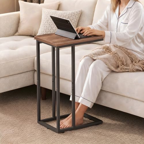 WLIVE C Shaped End Table, Small Side Tables for Sofa and Bed, Couch Table that Slides Under for Living Room, Bedroom, Home Office, Small Spaces - color: Brown