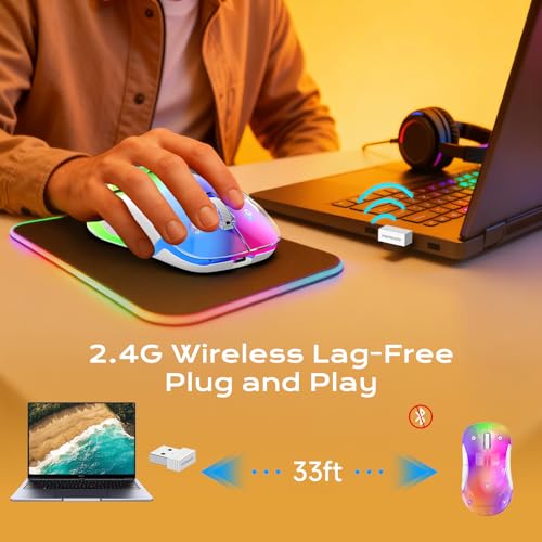memzuoix 2.4G LED Wireless Mouse, Rechargeable Ergonomic Mouse with Detachable Cover, 1400 DPI Portable Optical Computer Mouse with USB Receiver for Laptop, PC, Desktop and MacBook, 5 Buttons - color: white and white