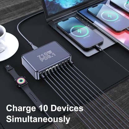 CHIPOFY 710W USB C Charging Station | 10-Port PD3.1 140W GaN Charger Block for MacBook Laptop, iPad, iPhone 17/16, Galaxy S25/S24 and More
