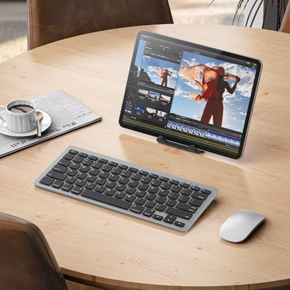 OMOTON Upgraded Rechargeable Bluetooth Keyboard for iPad, with Adjustable Stand Holder and 2 Key Stickers, Compact Portable Wireless Keyboard for iPad 11th A16, 10th, Pro, Air, Mini, Grey - color: Grey