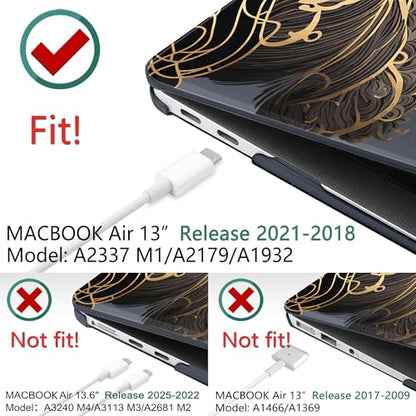 DONGKE Compatible with MacBook Air 13 inch Case 2021 2020 2019 2018 Release A2337 M1 A2179 A1932 with Retina Display Touch ID, Plastic Hard Shell & Keyboard Cover - Golden Wave - color: Golden Wave X902