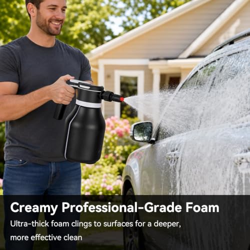 Electric Foam Sprayer, 2L/68oz Portable, Rechargeable Cordless | Automatic Foam Sprayer, One Button Operation, Leak Resistant, Easy to Clean, for Car Wash Detailing, Garden, Home Cleaning