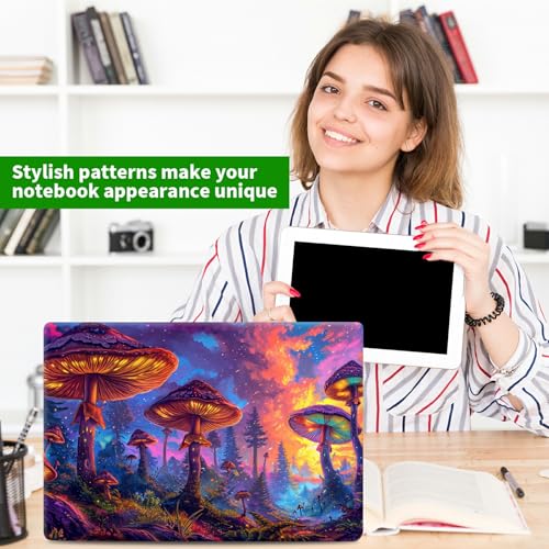 Laptop Skin Sticker Decal, Universal Protective Cover Fit 12 13 14 15.6 Inch Notebook, Reusable Water-Resistant Vinyl Decal w/ 2 Wrist Pads for Business Travel Office, Mushroom Forest Art - color: Mushroom Forest Art