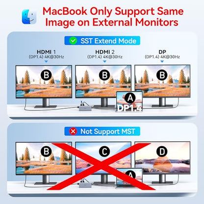 USB C Docking Station Dual Monitor HDMI for Dell HP, Laptop Docking Station 3 Monitors Triple Display USB C Hub Dock to 2 HDMI 4K,DP,Ethernet,6 USB,PD,SD/TF, Audio, USB C Adapter 14 in 1 for Lenovo