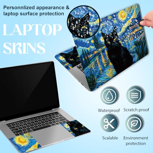 SUPERDANT 3 Pcs Laptop Skin Sticker Cover Decal Black Cat 14.9x10.6in Freely Cut Waterproof Scratch Proof Colorful PVC Wrap for 12 13 14 15 16 Inch Notebook Personalize - style: Van Gogh Black cat