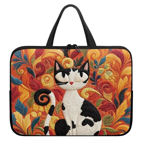 Art Boho Cat Print Laptop Case Portable Laptop Bag Women Men 10-17inch Carrying Computer Bag for Travel Study Work Notebook Case Bag, 15inch - color: Art Boho Cat, size: 15inch