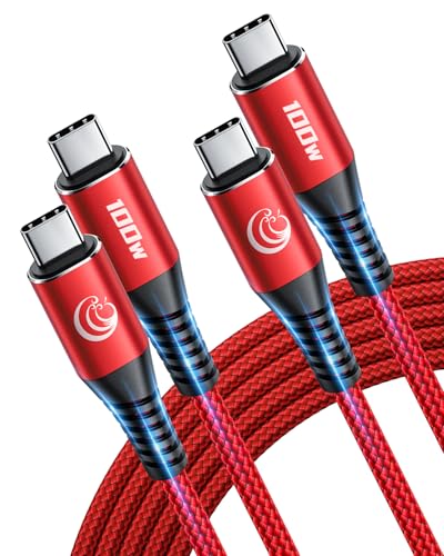 USBC to USBC 100W [3ft/2 Pack] USB C to USB C Fast Charging Cable Braided C to C Charger Cord 5A for MacBook Pro/Air, iPhone 16 15 Pro Max Plus,iPad Pro,Samsung Galaxy S24 Ultra S23,Pixel,PS5,Switch - color: Red, size: 3ft+3ft