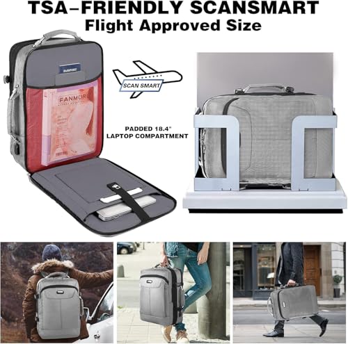 VECKUSON 50L Carry-On Backpack, TSA Approved for Flights, Extra Large Gaming & Travel Laptop Bag with USB Charger, 3 Packing Cubes, RFID Anti-Theft, Heavy Duty Weekender for Men & Women - color: Grey