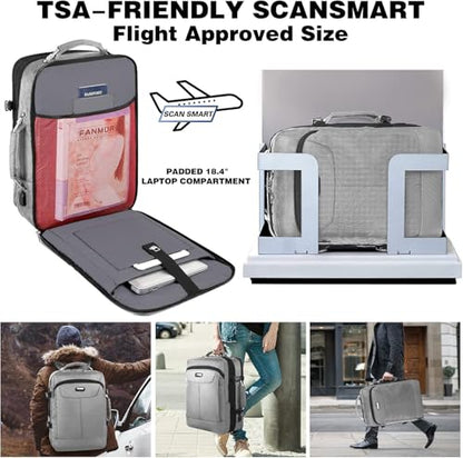 VECKUSON 50L Carry-On Backpack, TSA Approved for Flights, Extra Large Gaming & Travel Laptop Bag with USB Charger, 3 Packing Cubes, RFID Anti-Theft, Heavy Duty Weekender for Men & Women - color: Grey