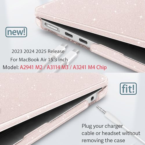 May Chen for 2026 MacBook Air 15 inch Case 2025 2024 2023 A3448 M5 A3241 M4 A3114 M3 A2941 M2 with Liquid Retina Display & Touch ID, Plastic Hard Shell with Keyboard Cover - Sakura Pink Glitter - color: Sakura Pink Glitter