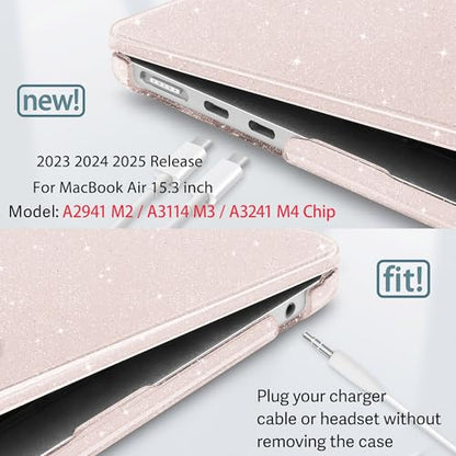 May Chen for 2026 MacBook Air 15 inch Case 2025 2024 2023 A3448 M5 A3241 M4 A3114 M3 A2941 M2 with Liquid Retina Display & Touch ID, Plastic Hard Shell with Keyboard Cover - Sakura Pink Glitter - color: Sakura Pink Glitter