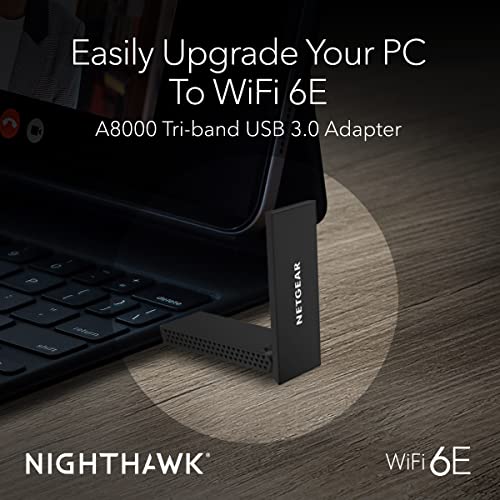 NETGEAR Nighthawk WiFi 6E USB 3.0 Adapter (A8000) - AXE3000 Tri-Band Wireless Gigabit Speed (Up to 3Gbps) - New 6GHz Band – Works with Any WiFi 6 or 6E Router Or Mesh System - for Windows PC - style: WiFi 6/6E, 3.0Gbps