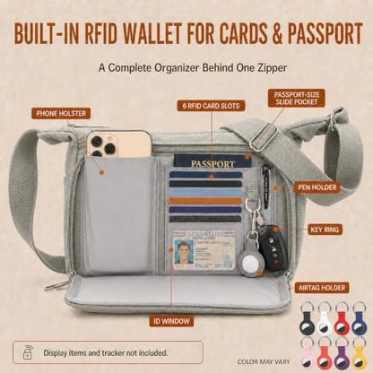 Rfid Crossbody Messenger Bag with Water Bottle Holders, 13 inch Laptop Shoulder Bag, Sling Satchel Purse w/Built-in Wallet - color: Ash Grey