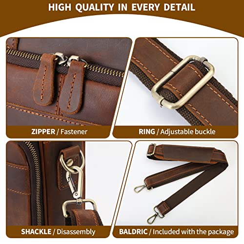 Jack&Chris Full Grain Leather Briefcase for Men, Business Messenger Bag Laptop Bag Attache Case, Fits 15.6 Inch Laptop - color: Red Brow-15.6inch