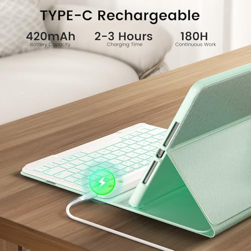 Keyboard Case for iPad Air 5th/4th Generation 10.9 Inch (2022/2020) Compatible with iPad Pro 11 Inch 1st–4th Generation, Detachable Wireless Keyboard with 7-Color Backlit and Pencil Holder - color: Mint green