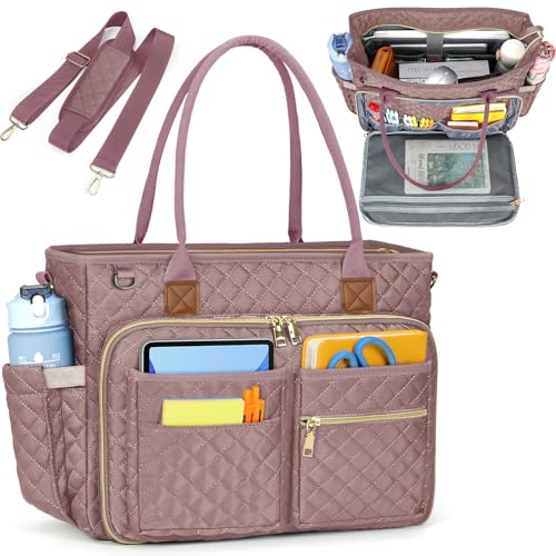 RAINSMORE Teacher Tote Bag 15.6 inch Laptop Bag for Women Work Bags Laptop Tote Nurse Bag Professional Computer Messenger with Insulated Pocket, Laptop Briefcase for Office, College, Dusty Pink - color: Dusty Pink, size: 15.6 inch