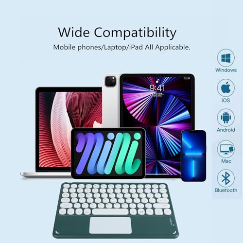 Wireless Bluetooth Keyboard with Touchpad 10 inch Portable Rechargeable Slim Keyboard for iPad Pro/iPad Air/iPad 9.7/iPad 10.2/iPad mini and Other iOS Android Windows Devices(Dark Green) - color: dark green